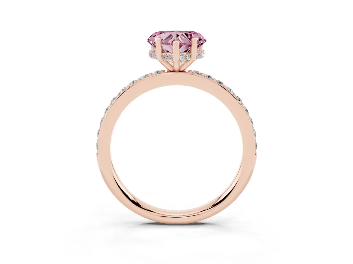 Fancy Pink Heart Cut Cut Diamond Pavé Band Ring with Four-Prong Setting Rose gold