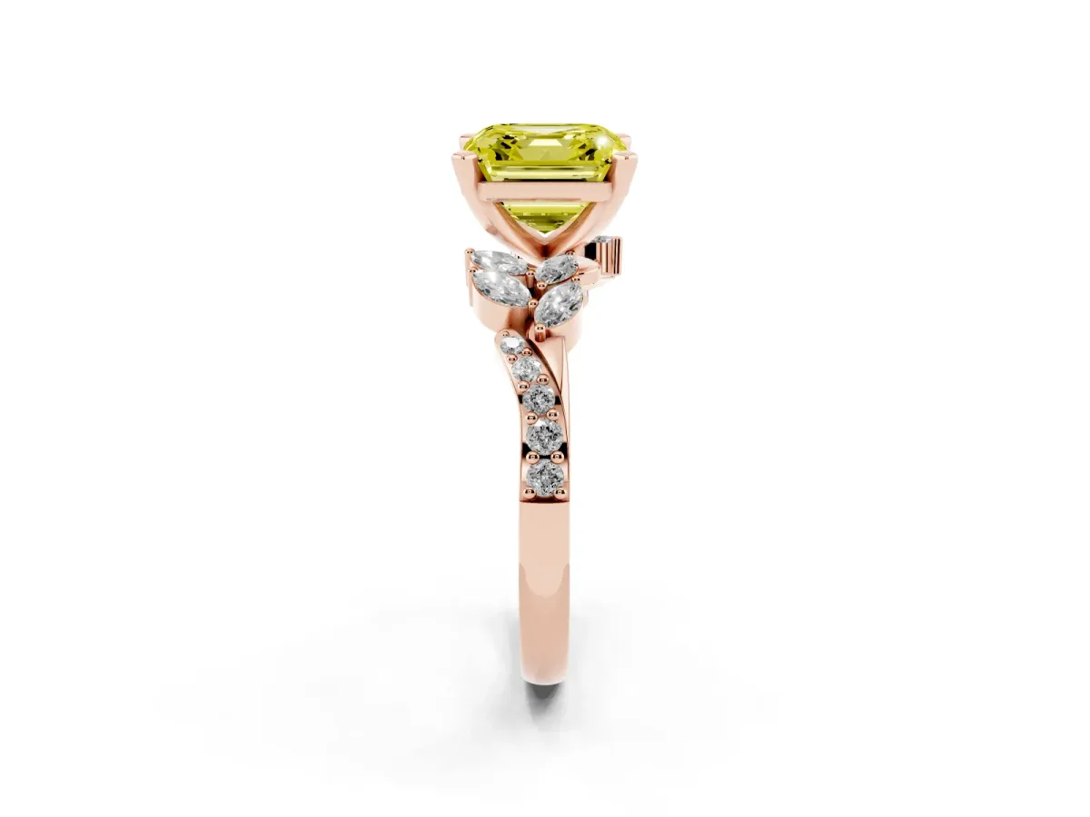 Fancy Yellow Asscher Cut Solitaire Marquise Twist Band with Six-Prong Setting Rose gold