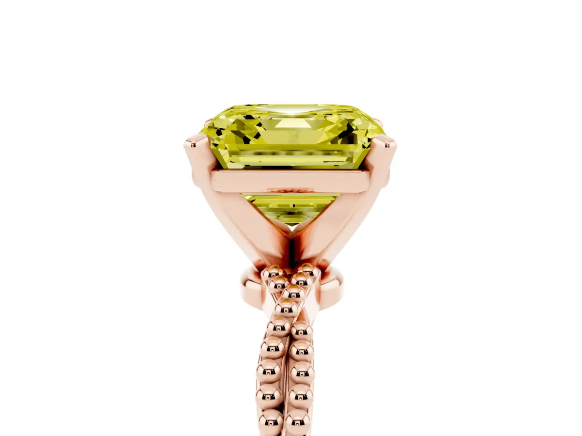 Fancy Yellow Asscher Cut Solitaire Twisted Band with Bead Prong Setting Rose gold