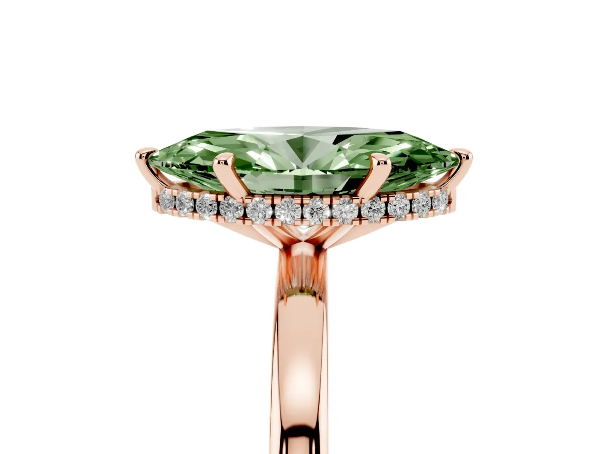 Fancy Green Marquise Cut Solitaire Engagement Ring with Cathedral Band and Four-Prong Setting Rose gold
