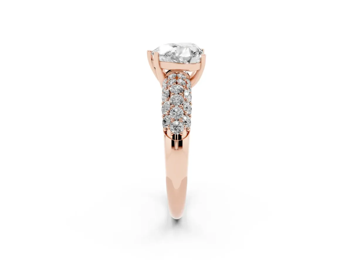 Heart Cut Diamond Pavé Band Solitaire Ring with Four-Prong Setting Rose gold