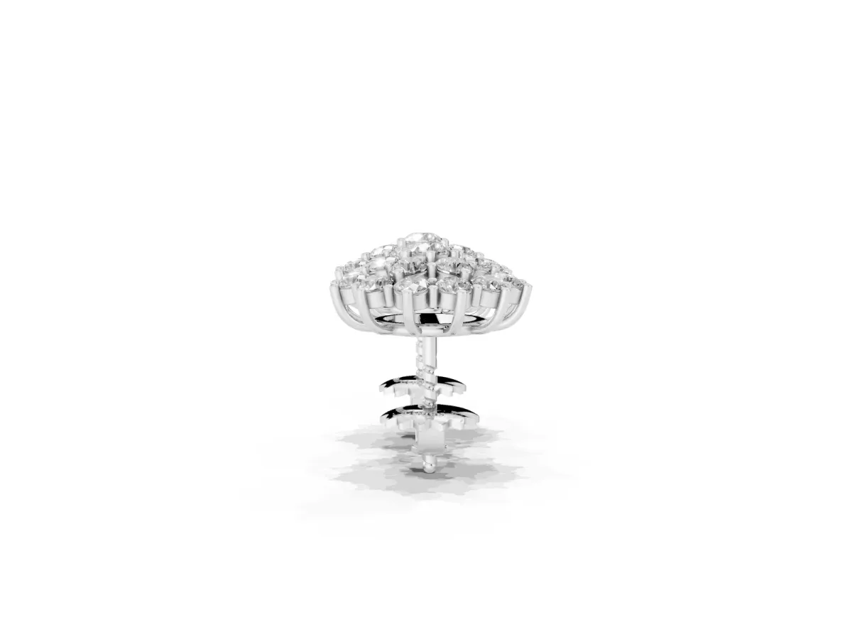 Cluster Diamond Round Stud Earrings with Basket Setting Silver