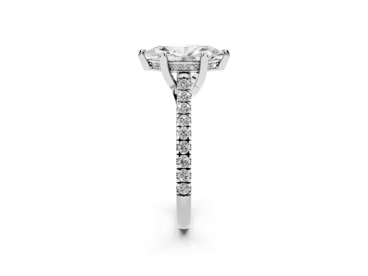 Marquise Cut Brilliant Diamond Solitaire with Pavé Band and Four-Prong Setting Silver