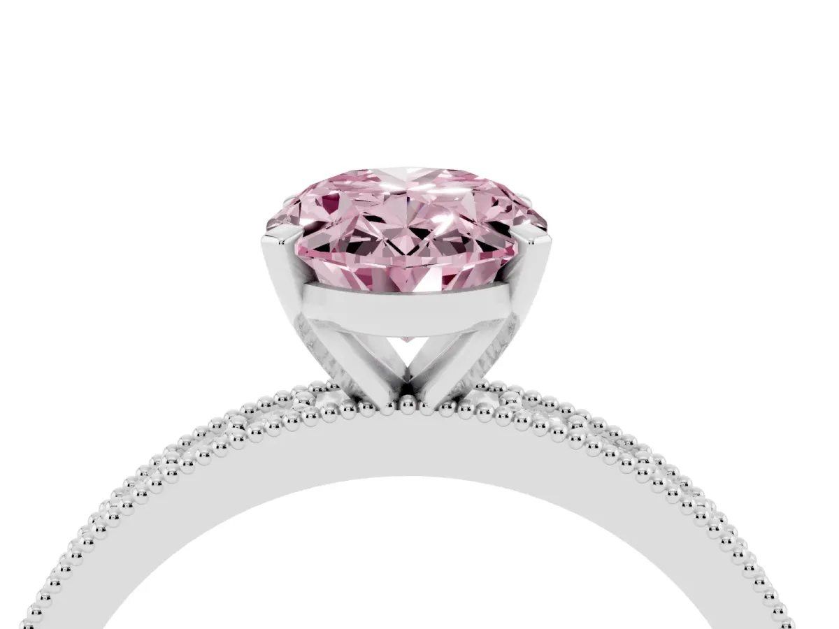 Fancy Pink Oval Cut Diamond Milgrain Pavé Engagement Ring with Four-Prong Setting Silver