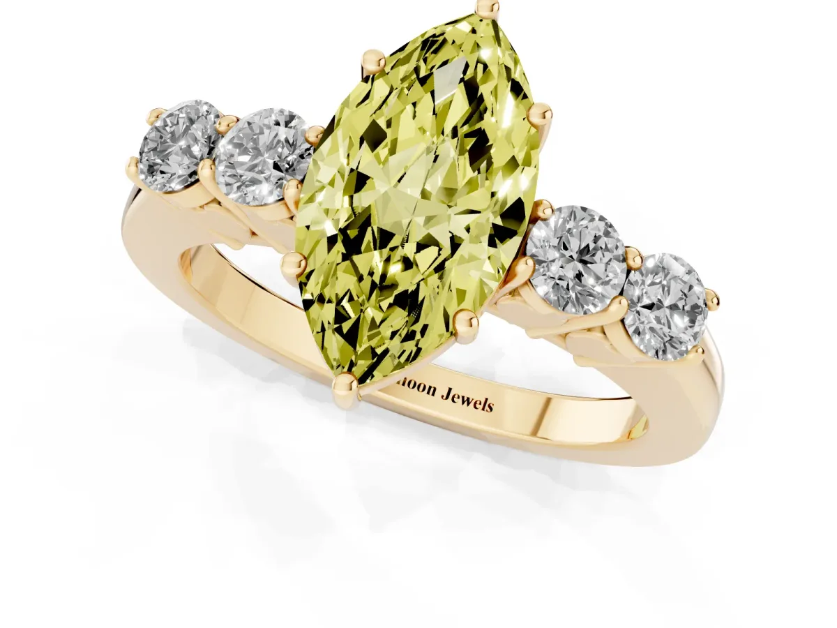 Fancy Yellow Marquise Cut Cut Diamond Five-Stone Prong Set White Gold Ring Yellow gold
