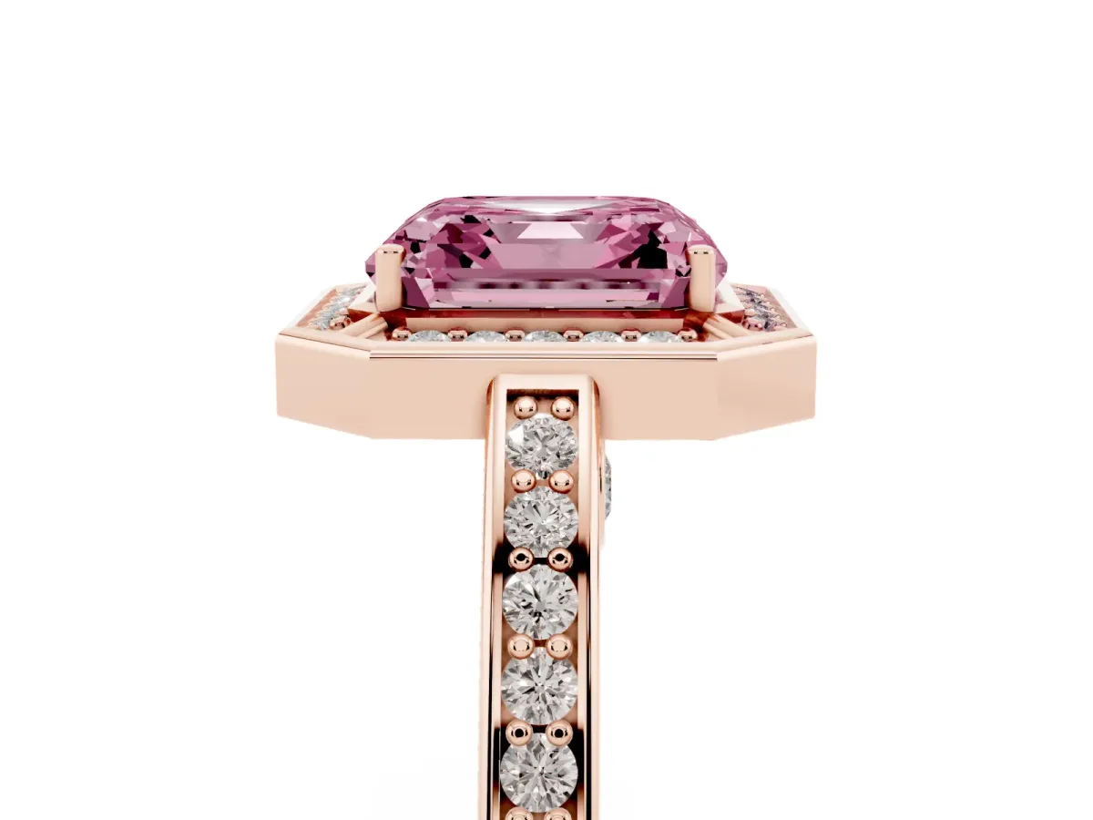 Fancy Pink Asscher Cut Cut Halo Pave Split Shank Prong Setting Ring Rose gold