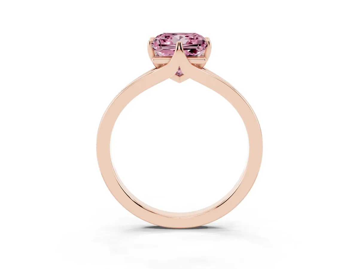 Fancy Pink Princess Cut Solitaire Diamond Ring with Six-Prong Setting and Tapered Band Rose gold