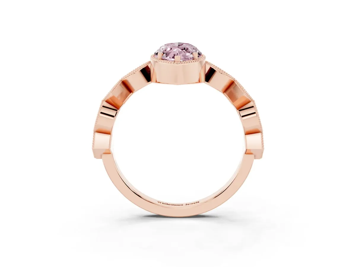 Fancy Pink Marquise Cut Milgrain Marquise Diamond Twist Band Ring Rose gold