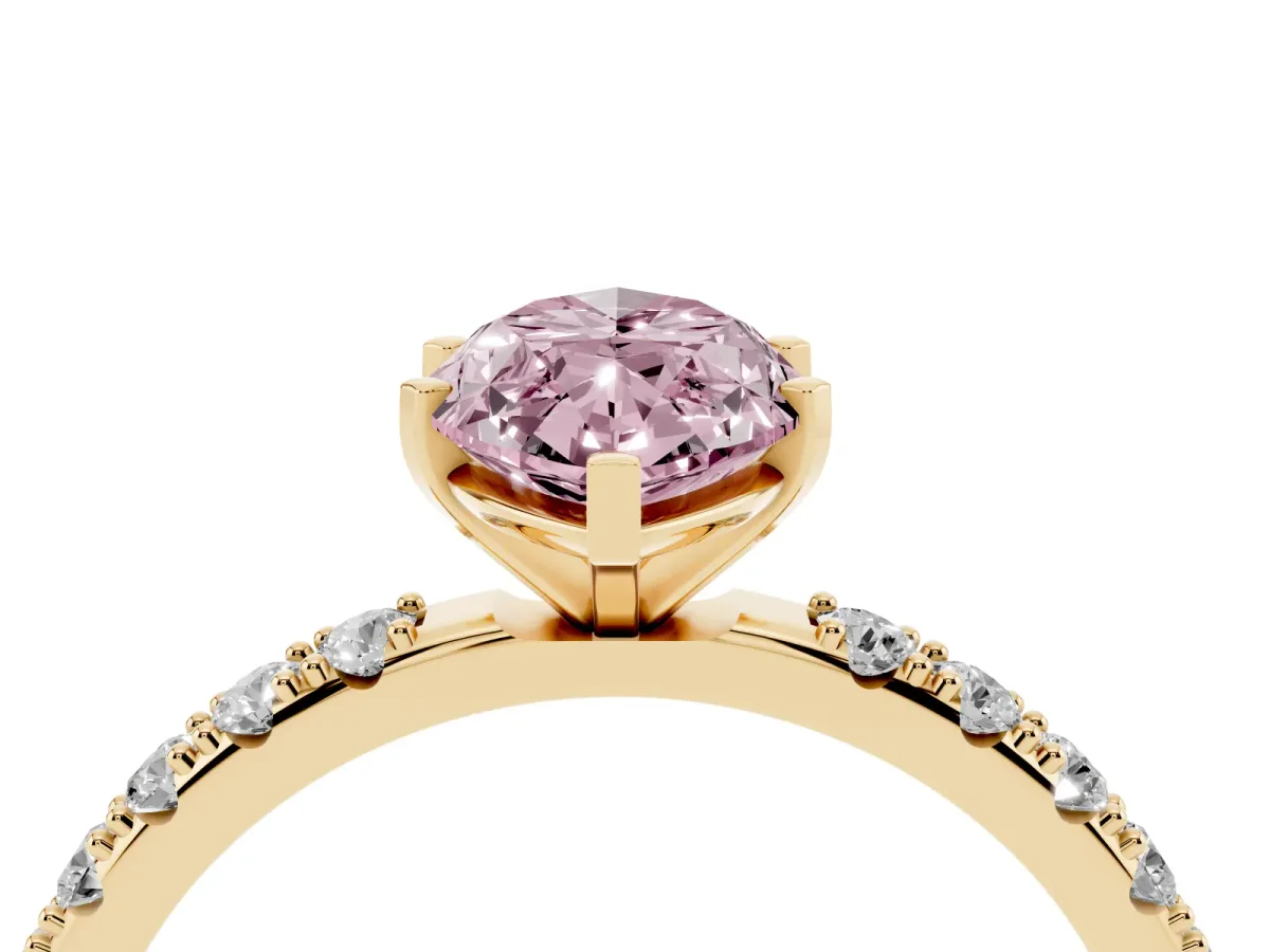 Fancy Pink Marquise Cut Diamond Solitaire Pavé Band with Four-Prong Setting Yellow gold
