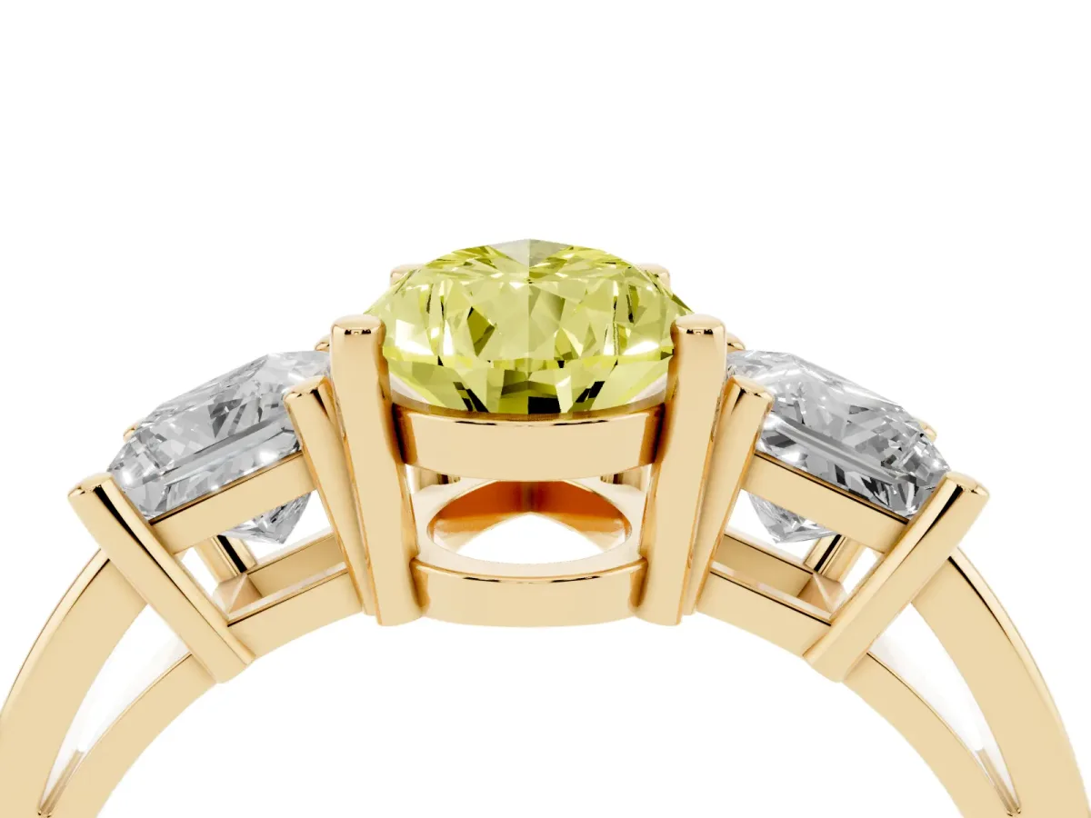 Fancy Yellow Three-Stone Pear Cut Cut Solitaire Ring with Prong Setting Yellow gold