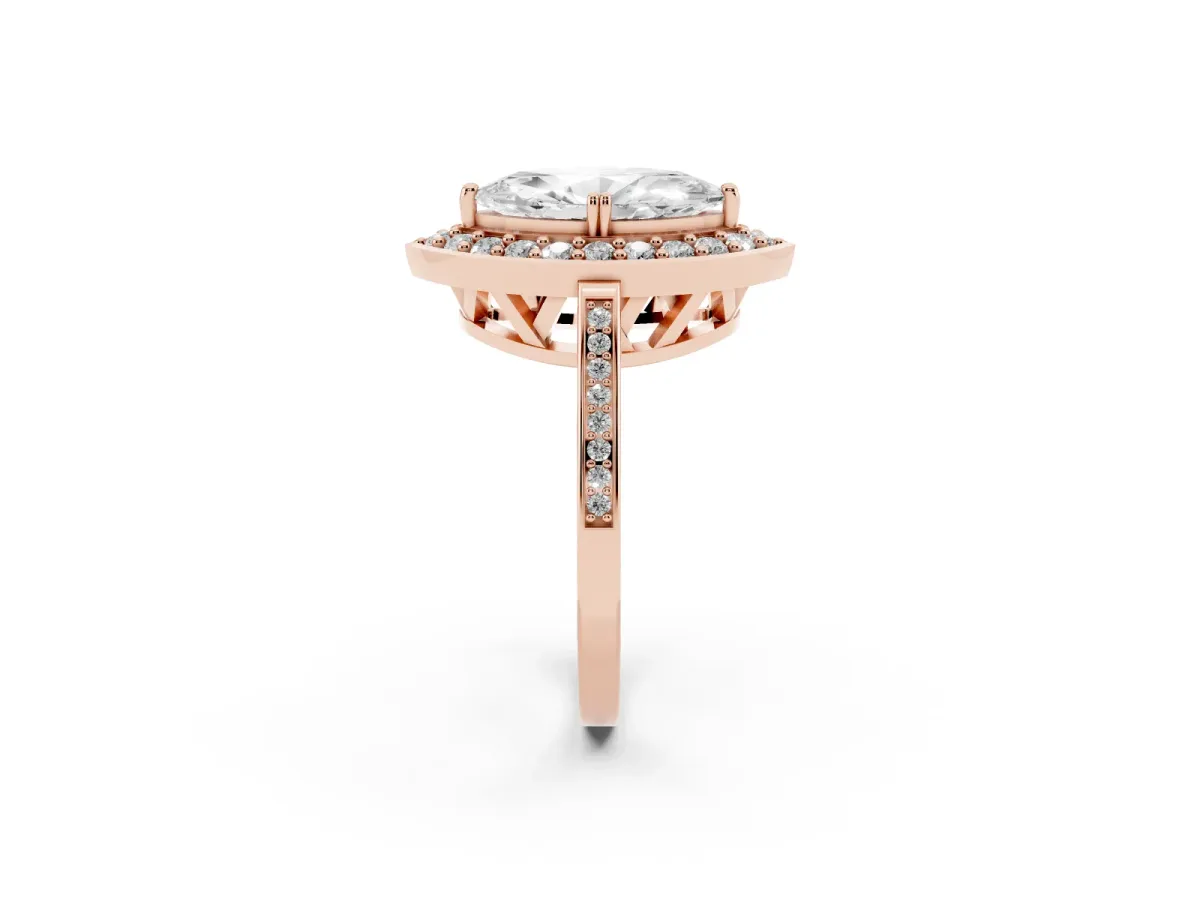 Marquise Cut Diamond Halo Ring with Split Shank and Four-Prong Setting Rose gold