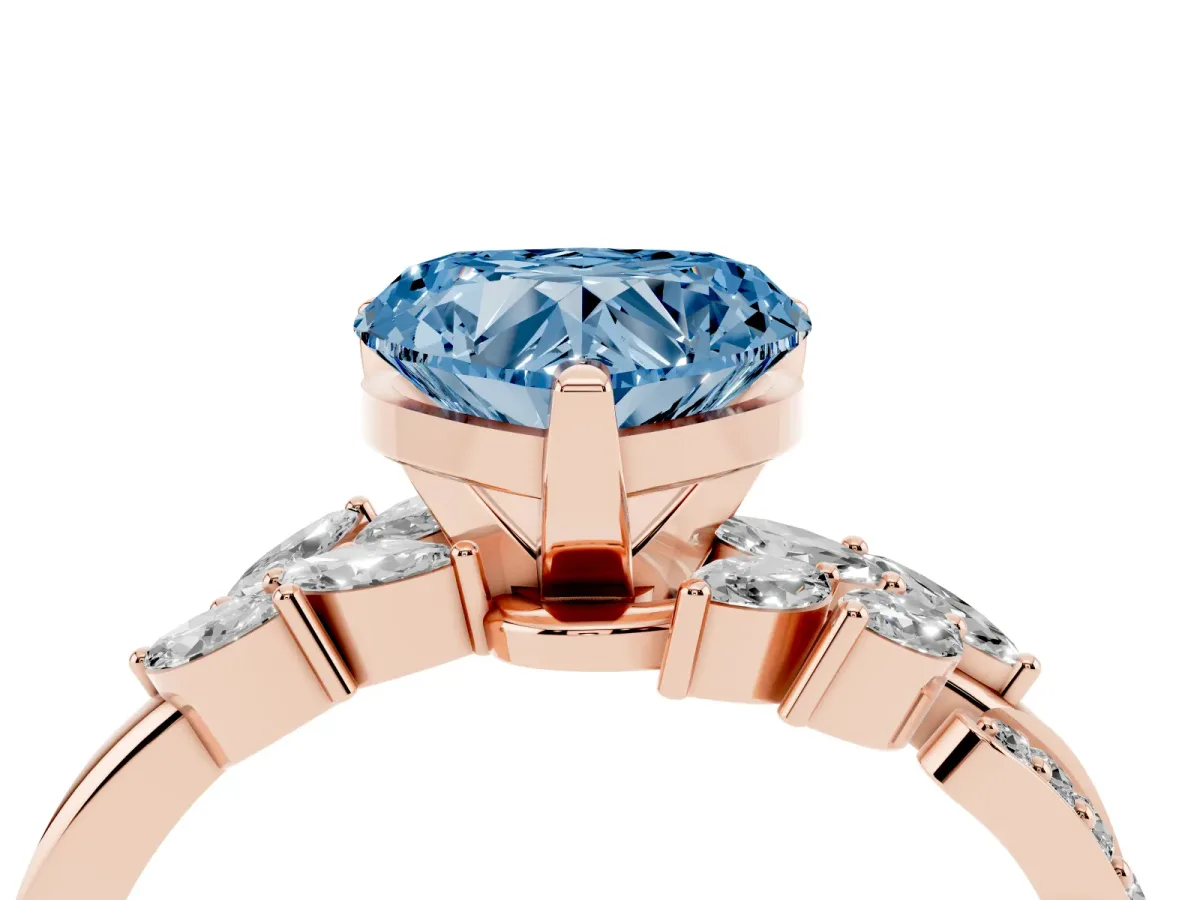 Fancy Blue Heart Cut Solitaire Marquise Twist Band with Six-Prong Setting Rose gold