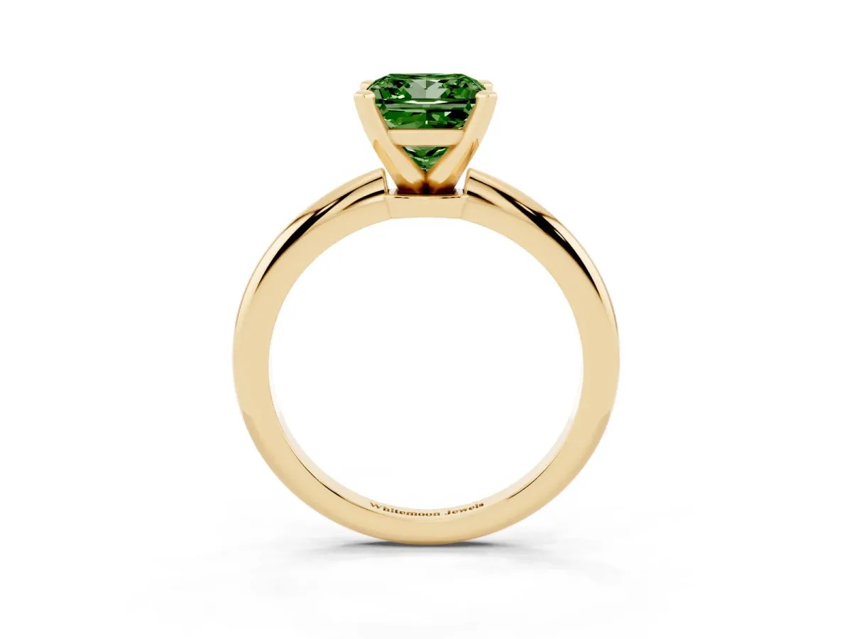 Fancy Green Princess Cut Diamond Solitaire Ring with Prong Setting and Classic Band Yellow gold