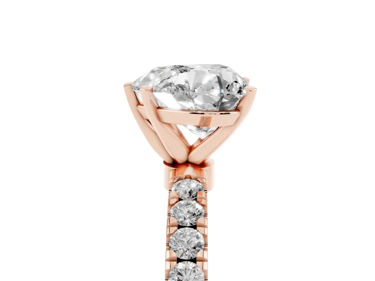 Heart Cut Diamond Solitaire Ring with Pavé Accents and Four-Prong Setting Rose gold