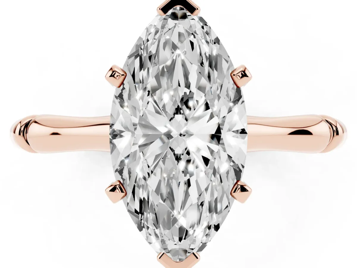 Marquise Cut Solitaire Diamond Ring with Bamboo Band and Four-Prong Setting Rose gold