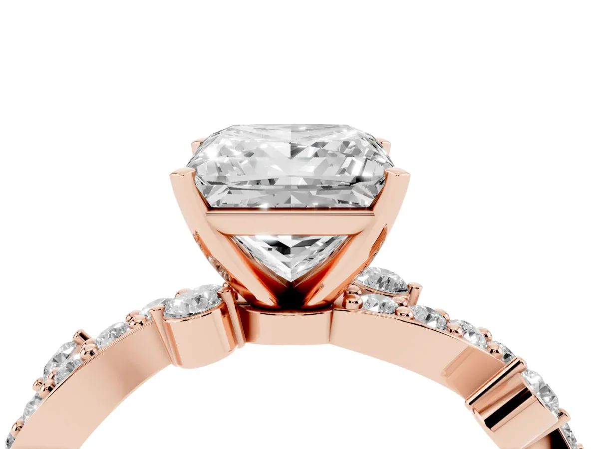 Princess Cut Cut Solitaire Diamond Twisted Band with Pave Setting Rose gold
