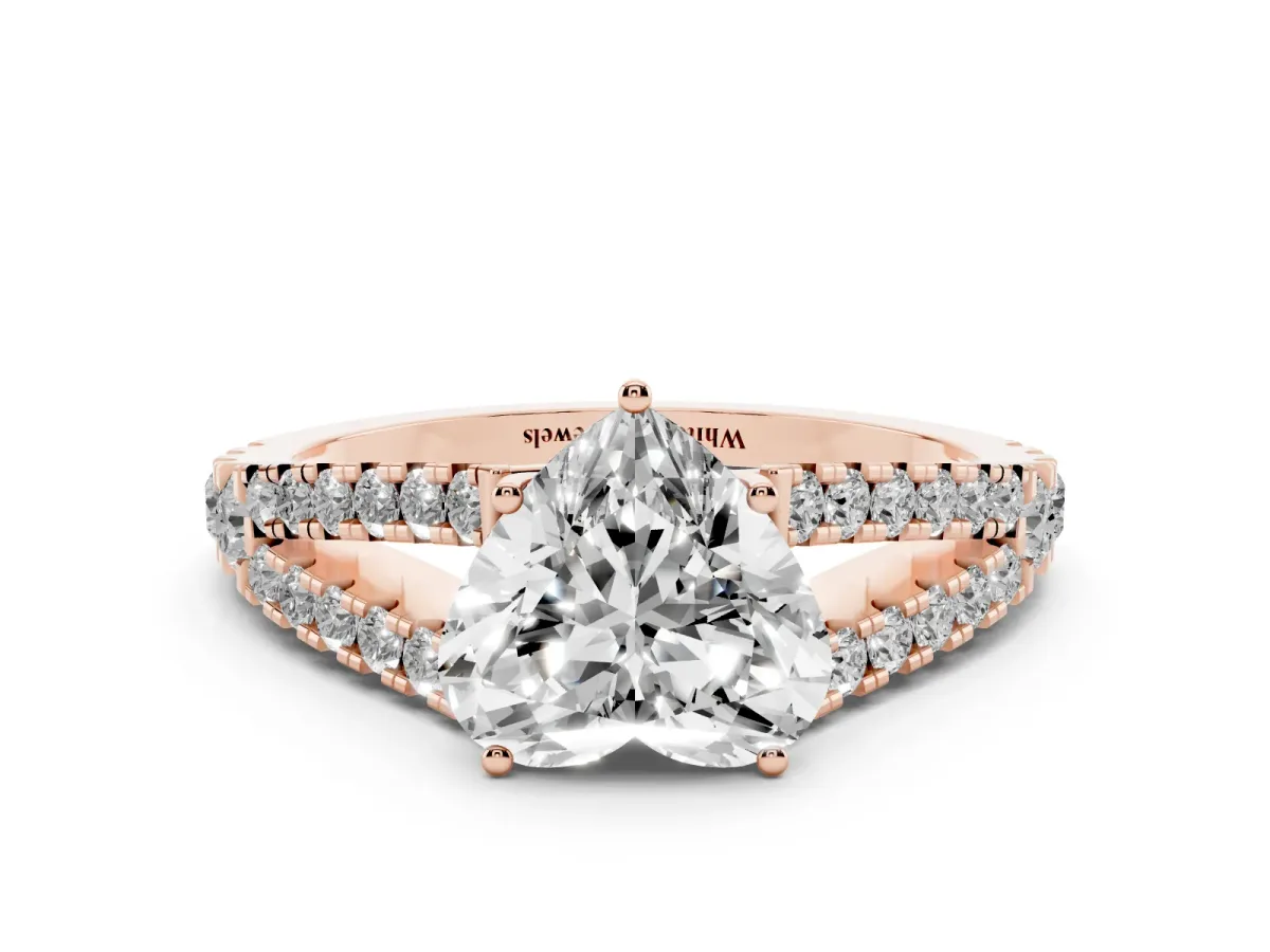 Heart Cut Diamond Split Shank Pavé Engagement Ring with Four-Prong Setting Rose gold