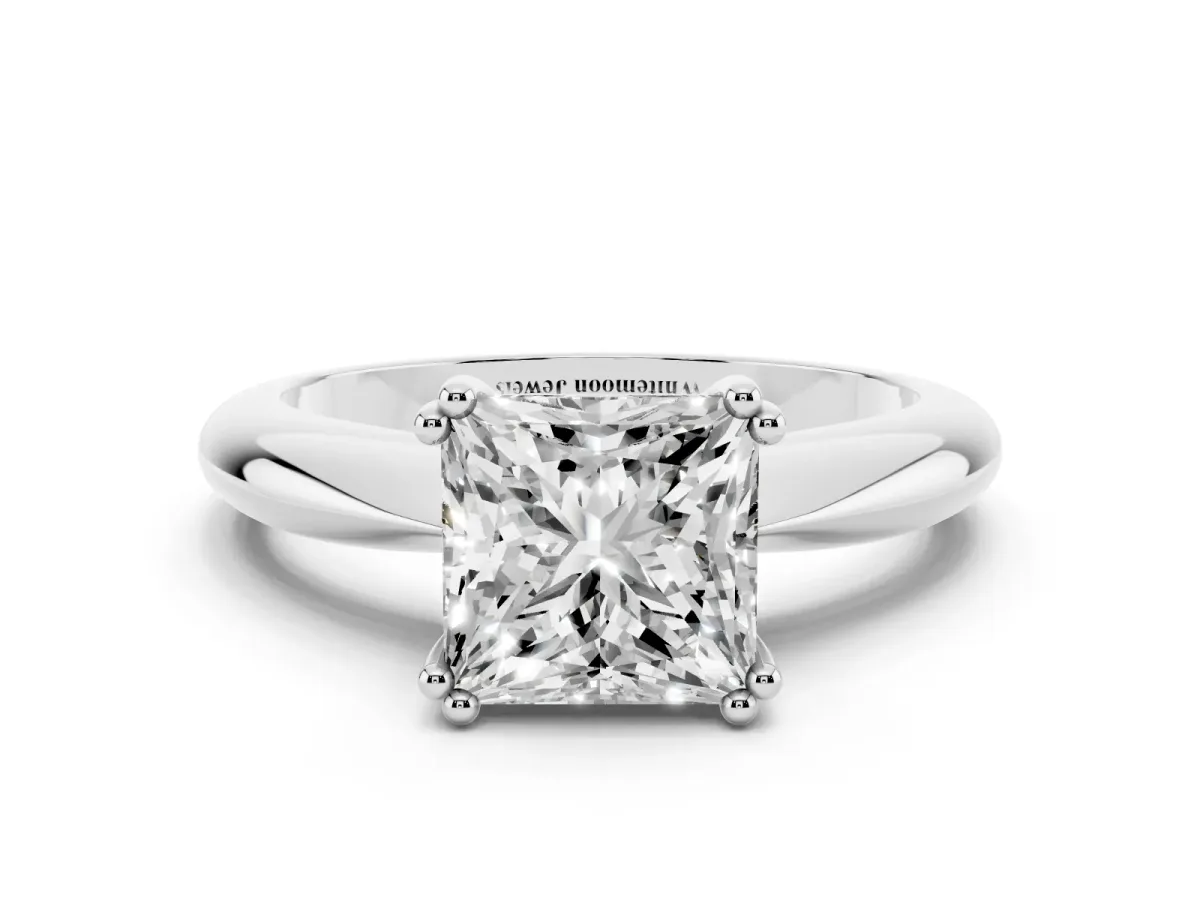 Princess Cut Cut Solitaire Engagement Ring with Tapered Band and Four-Prong Setting Platinum