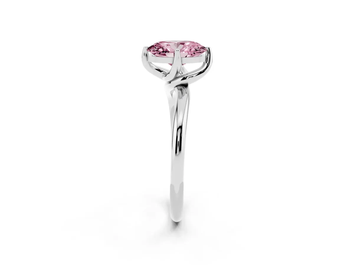 Fancy Pink Oval Cut Diamond Solitaire Engagement Ring with Four-Prong Setting and Classic Band White gold