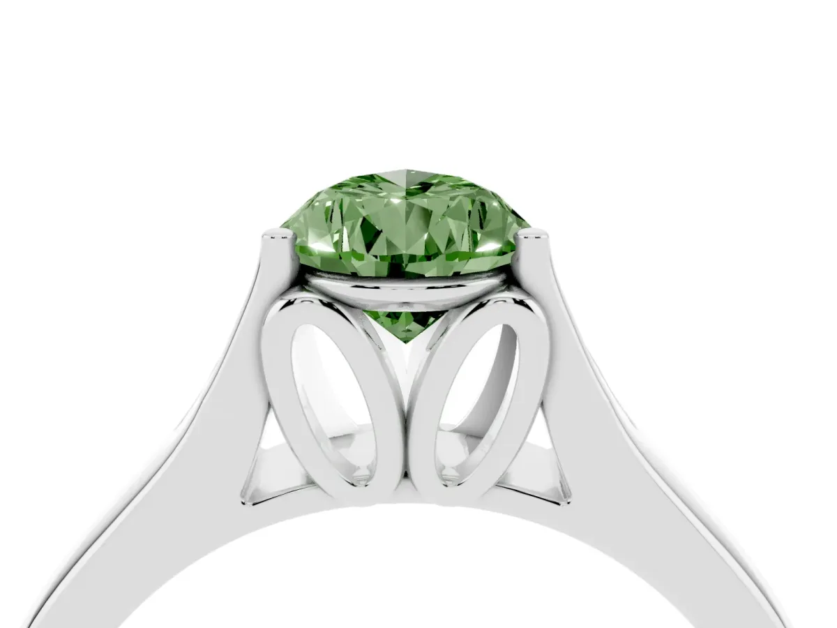Fancy Green Pear Cut Solitaire Diamond Ring with Cathedral Band and Four-Prong Setting Silver