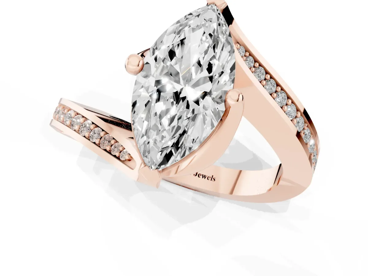 Marquise Cut Solitaire Diamond Twist Band with Pavé Setting and Four-Prong Setting Rose gold