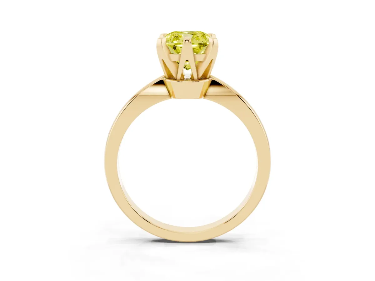 Fancy Yellow Cushion Cut Solitaire Engagement Ring with Six-Prong Setting and Tapered Band Yellow gold