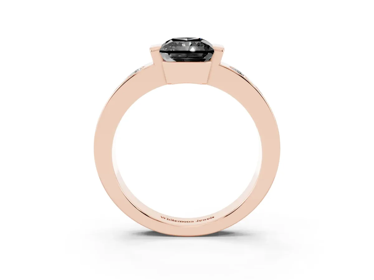 Fancy Black Radiant Cut Brilliant Channel-Set Diamond Ring with Bezel Prong Setting Rose gold
