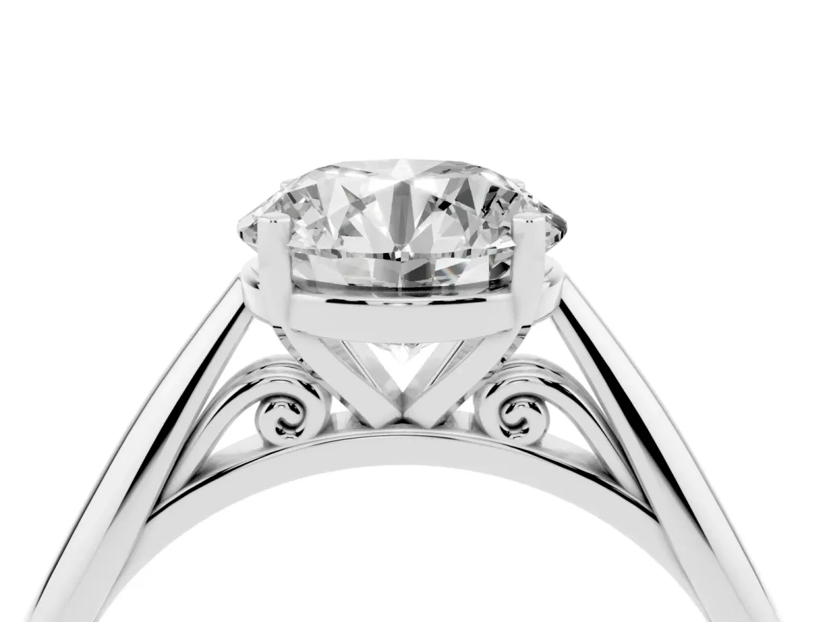 Round Cut Diamond Solitaire Engagement Ring with Cathedral Setting and Four-Prong Mount White gold