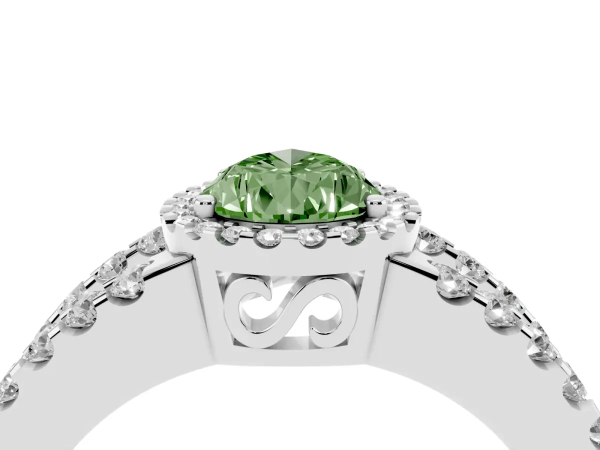 Fancy Green Pear Cut Cut Halo Split Shank Diamond Ring with Four-Prong Setting White gold