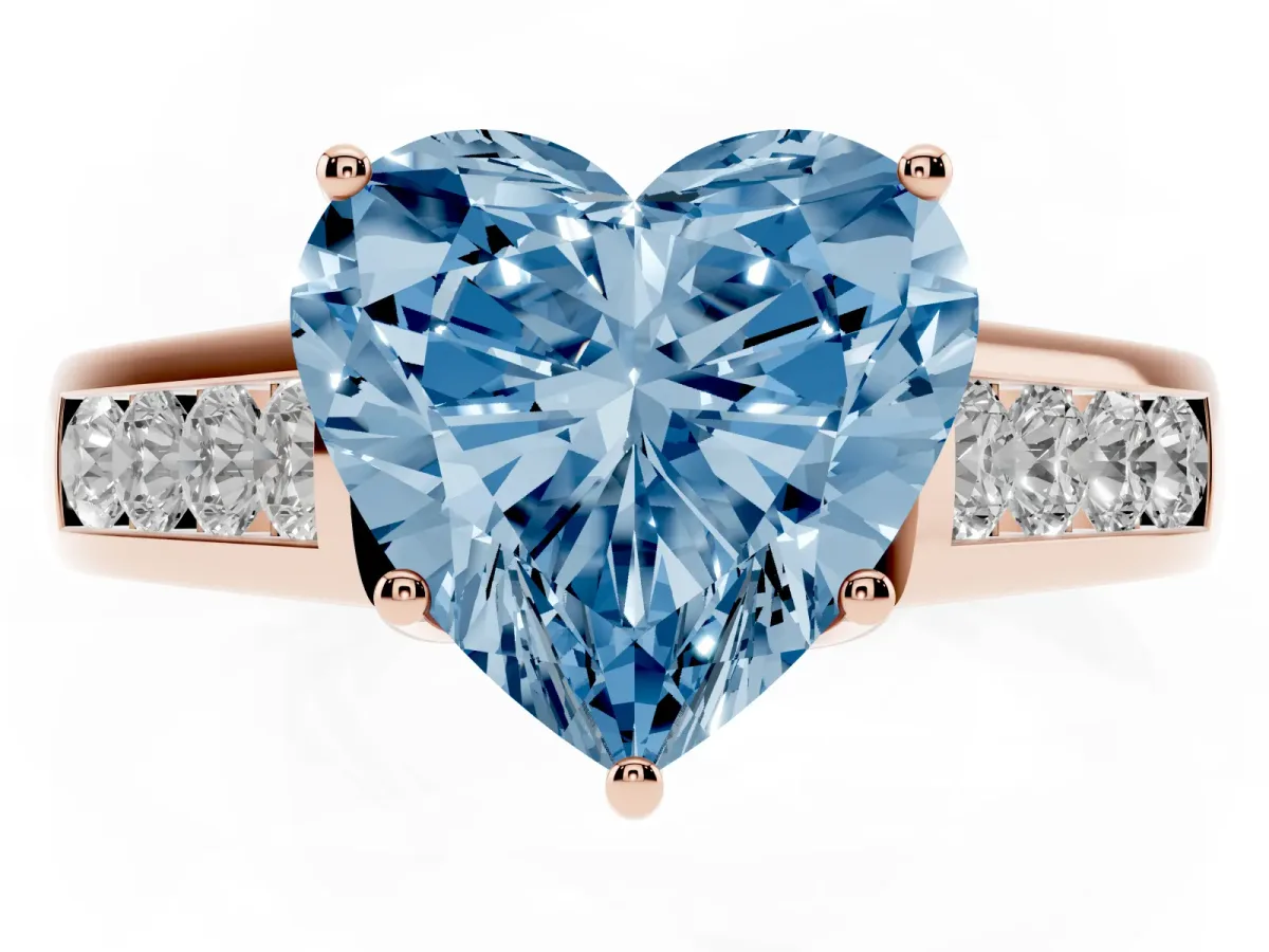 Fancy Blue Heart Cut Brilliant Channel-Set Solitaire Ring with Four-Prong Setting Rose gold