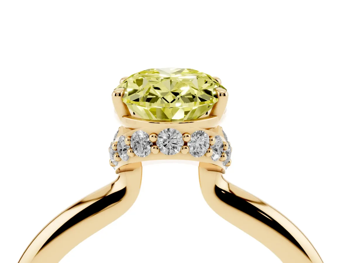 Fancy Yellow Oval Cut Brilliant Solitaire Engagement Ring with Six-Prong Setting and Classic Band Yellow gold