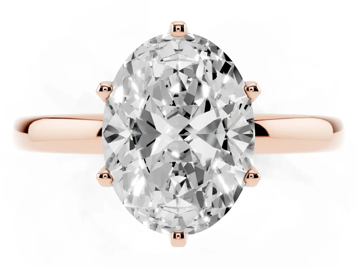 Oval Cut Solitaire Diamond Ring with Six-Prong Setting on a Classic Band Rose gold