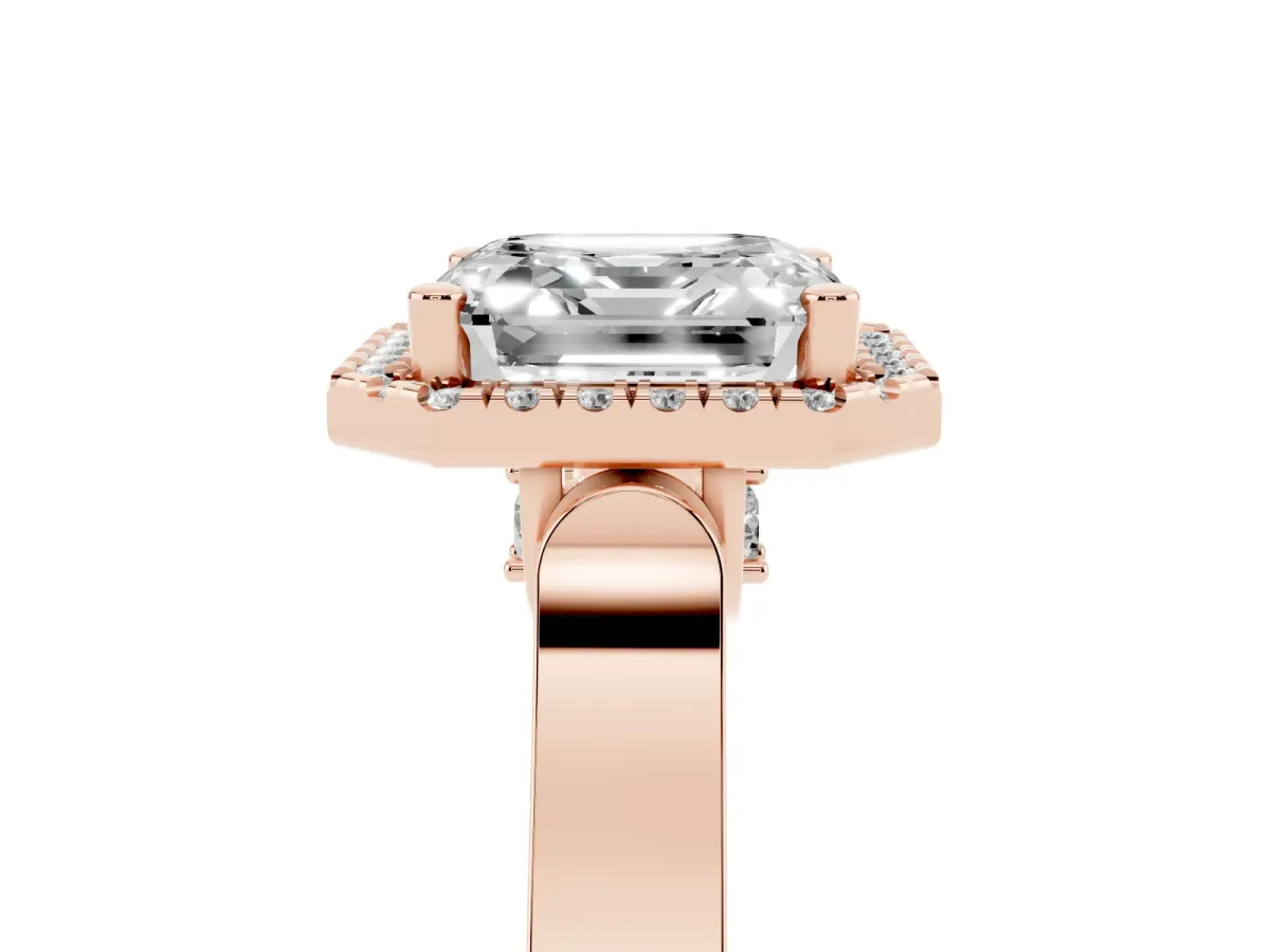 Asscher Cut Halo Pave Split Shank Prong Setting Ring Rose gold