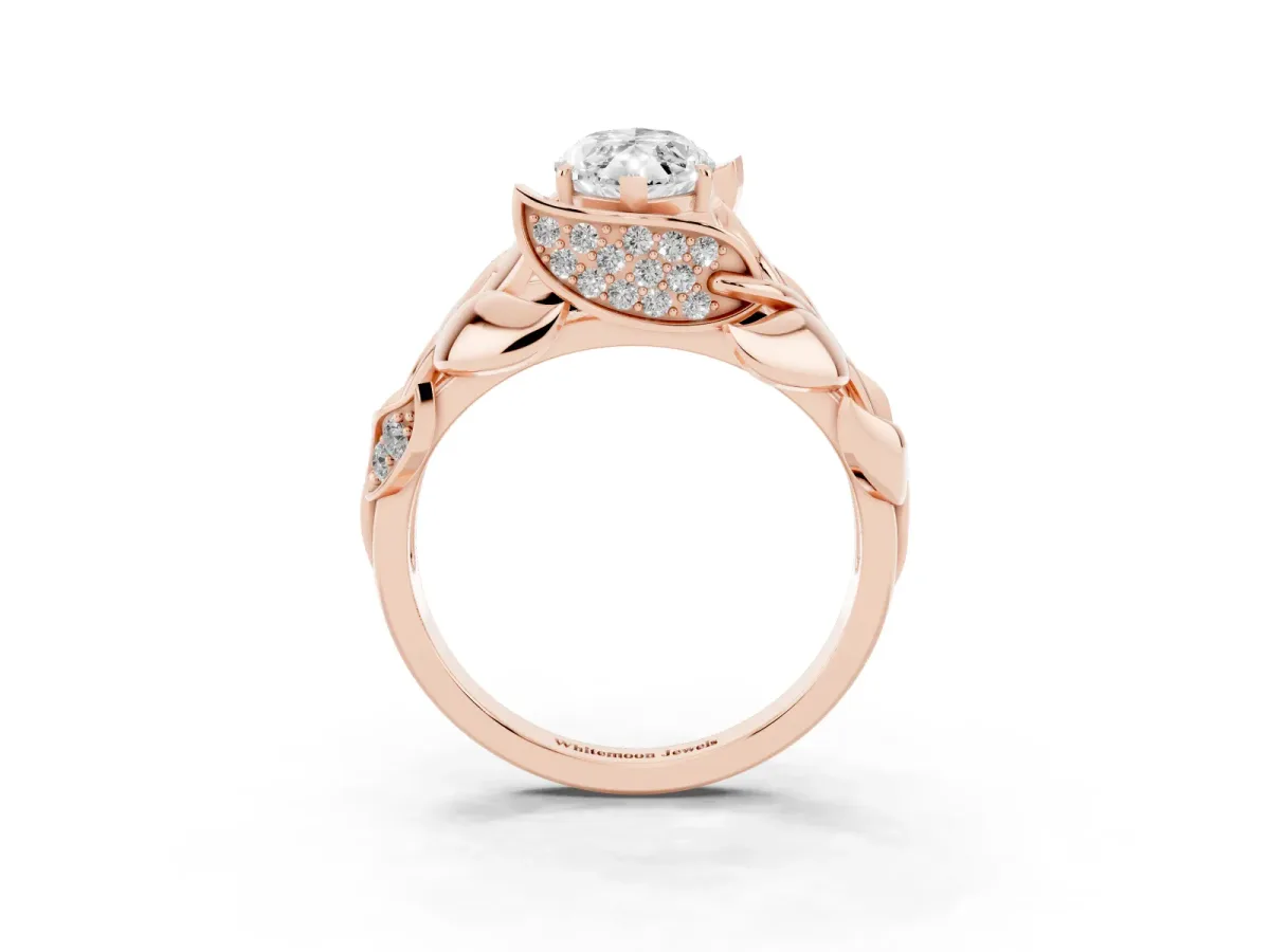 Marquise Cut Diamond Leaf-Inspired Engagement Ring with Round Accents and Prong Setting Rose gold
