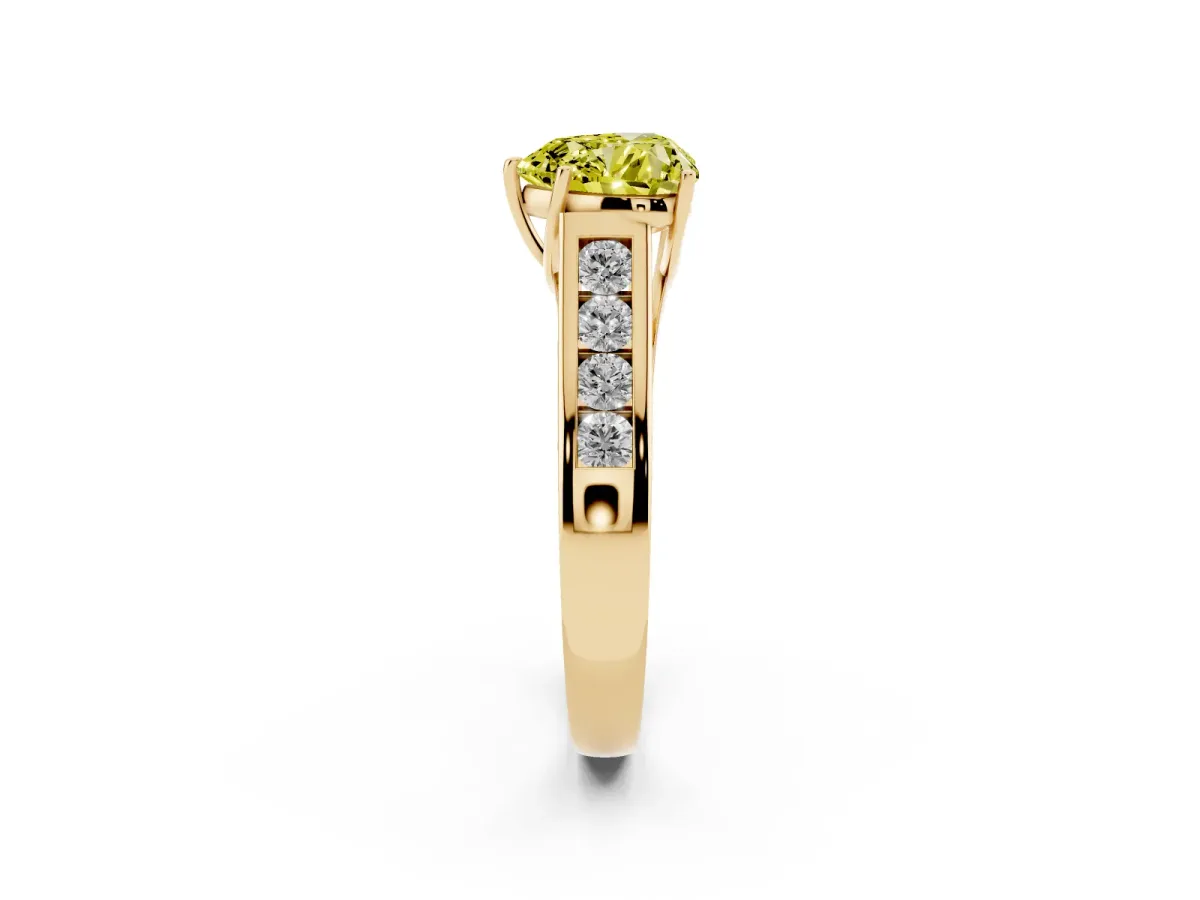 Fancy Yellow Heart Cut Solitaire Channel-Set Diamond Engagement Ring with Four-Prong Setting Yellow gold