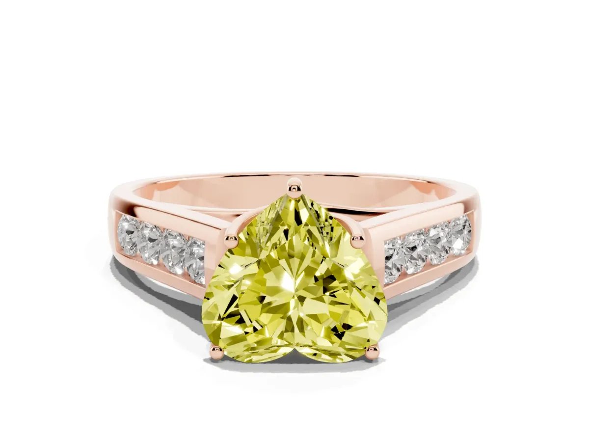 Fancy Yellow Heart Cut Solitaire Channel-Set Diamond Engagement Ring with Four-Prong Setting Rose gold