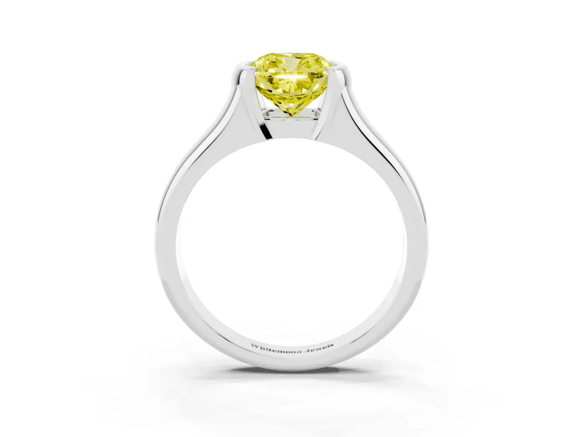 Fancy Yellow Cushion Cut Solitaire Tension Set Diamond Ring with Split Shank Band Platinum