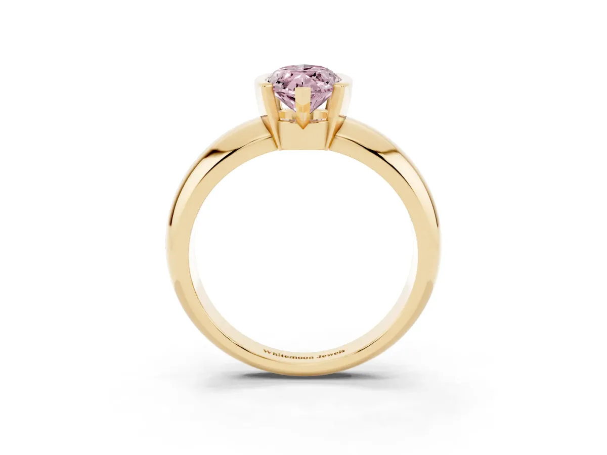 Fancy Pink Marquise Cut Solitaire Tension Set Diamond Ring with Wide Band Yellow gold