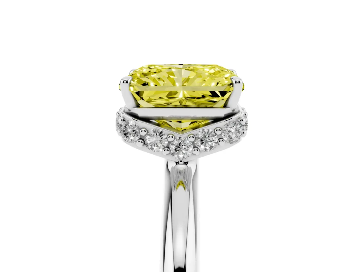 Fancy Yellow Radiant Cut Brilliant Solitaire Engagement Ring with Six-Prong Setting and Classic Band Silver