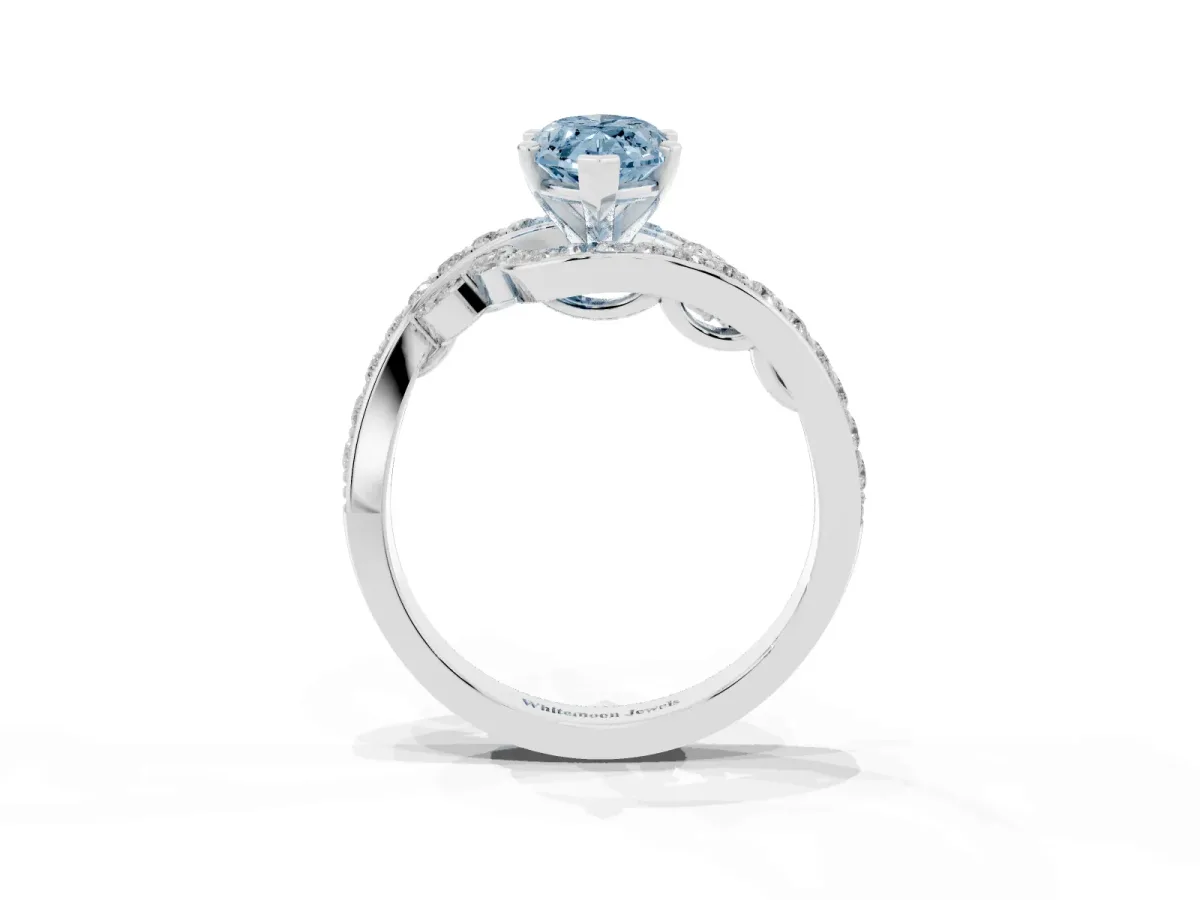 Fancy Blue Marquise Cut Solitaire with Pavé Twist Band and Four-Prong Setting Platinum