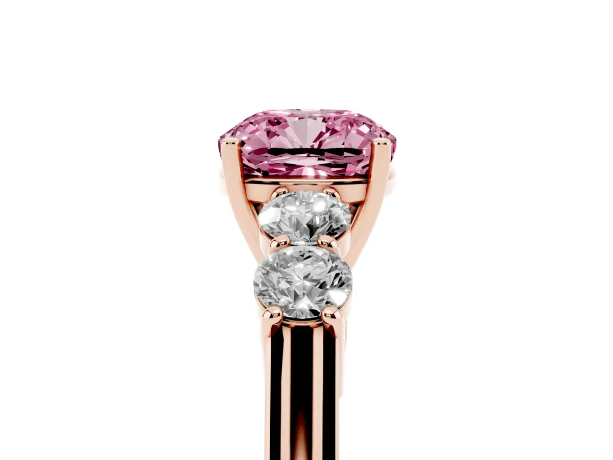 Fancy Pink Cushion Cut Cut Diamond Five-Stone Prong Set White Gold Ring Rose gold