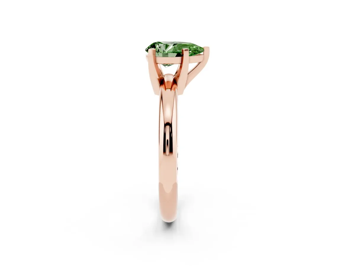 Fancy Green Pear Cut Diamond Solitaire Engagement Ring with Round Band and Four-Prong Setting Rose gold