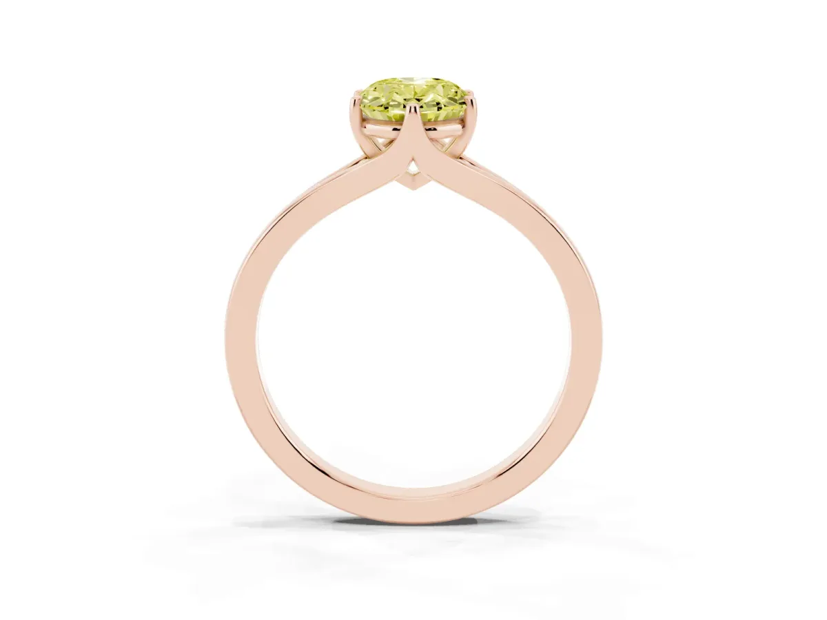 Fancy Yellow Oval Cut Solitaire Diamond Ring with Six-Prong Setting and Tapered Band Rose gold
