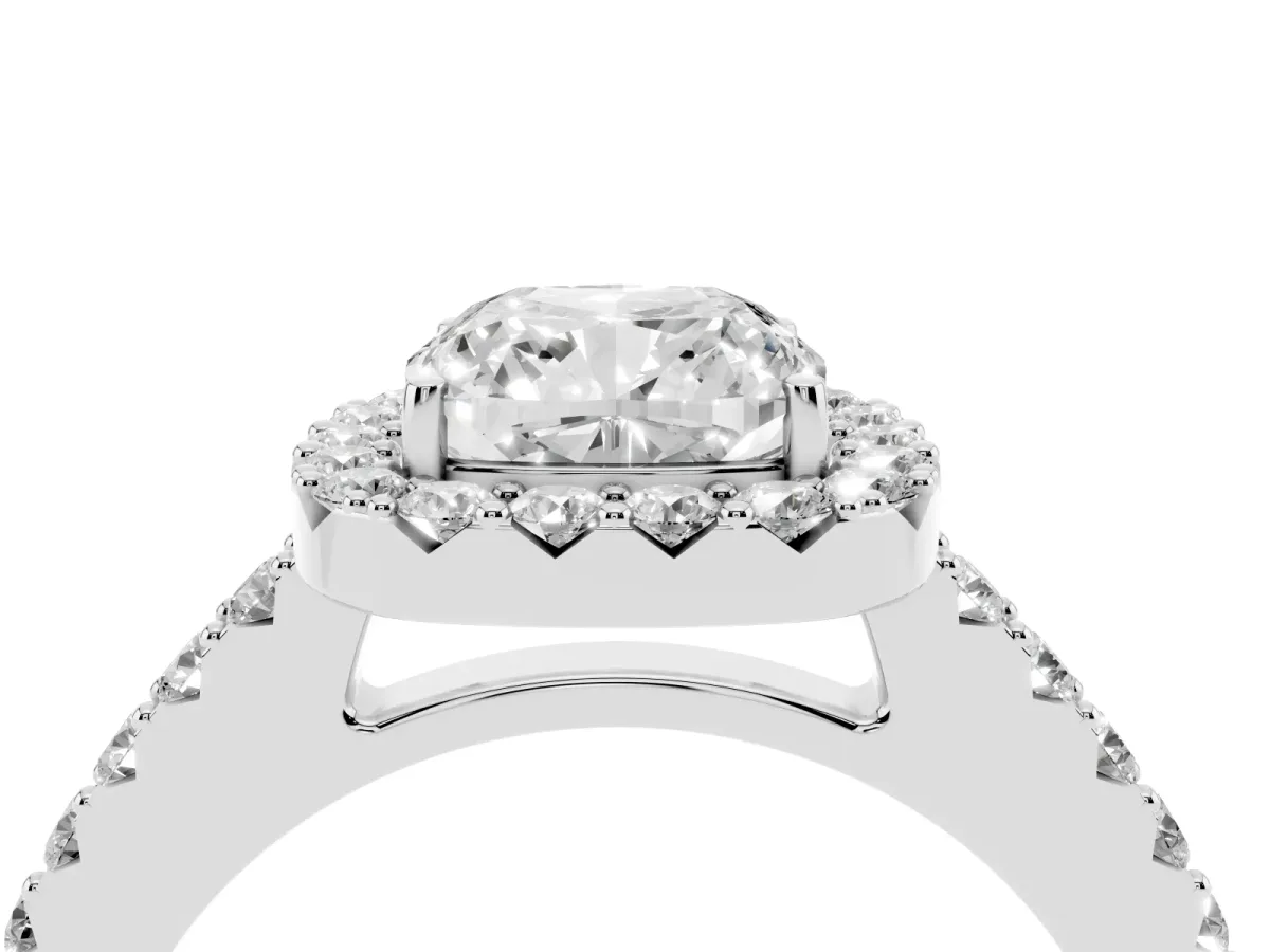 Cushion Cut Halo Diamond Pavé Solitaire Ring Platinum