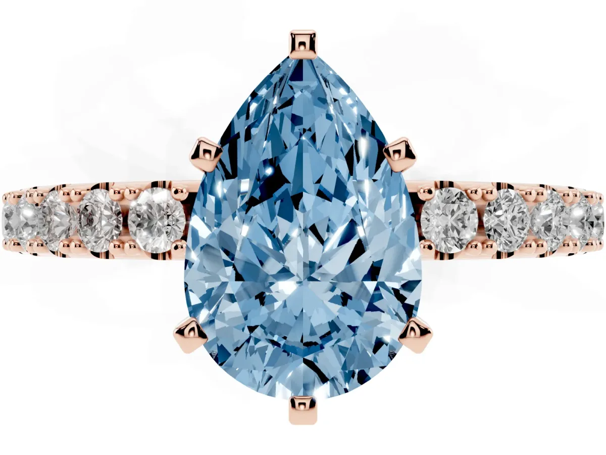 Fancy Blue Pear Cut Diamond Solitaire Pavé Band with Four-Prong Setting Rose gold