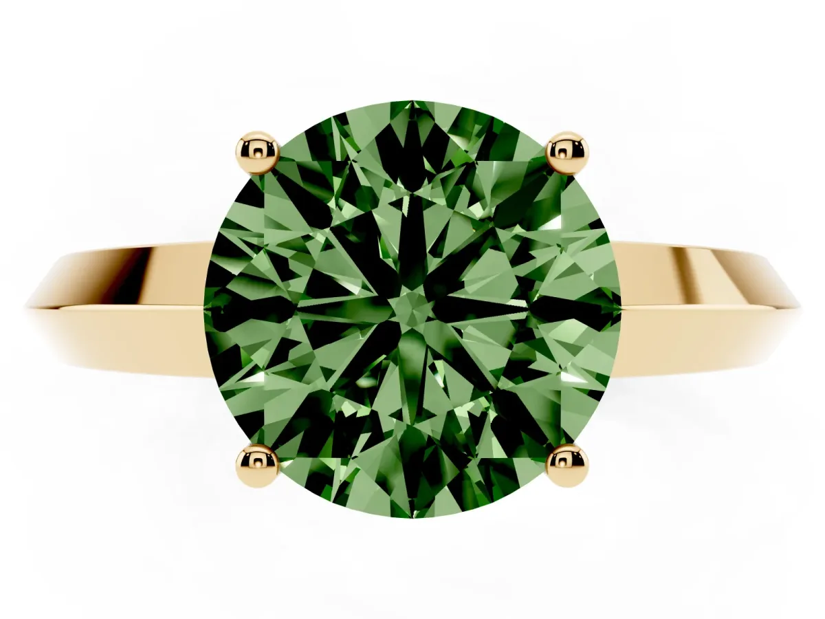 Fancy Green Round Cut Cut Solitaire Engagement Ring with Flat Band and Four-Prong Setting Yellow gold