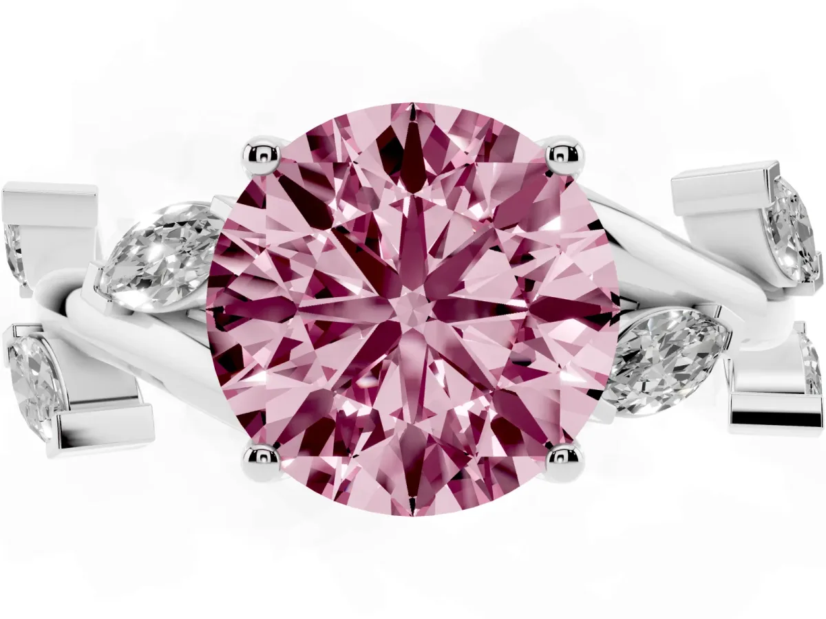 Fancy Pink Round Cut Solitaire Twisted Band Marquise Accent Prong Setting Ring Silver
