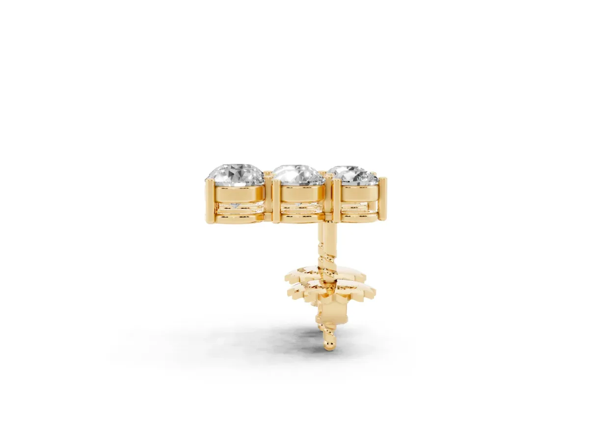Three-Stone Round Diamond Prong-Set Drop Earrings Yellow gold