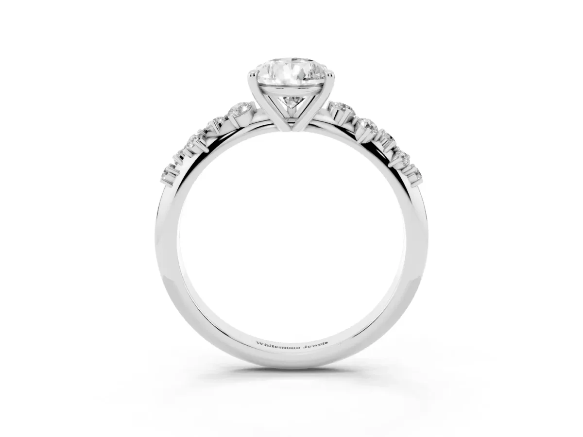 Pear Cut Diamond Cluster Side Stone Solitaire Ring with Prong Setting Silver