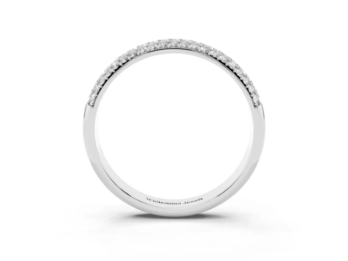 Three-Row Pave Round Diamond Eternity Band with Shared Prong Setting Platinum